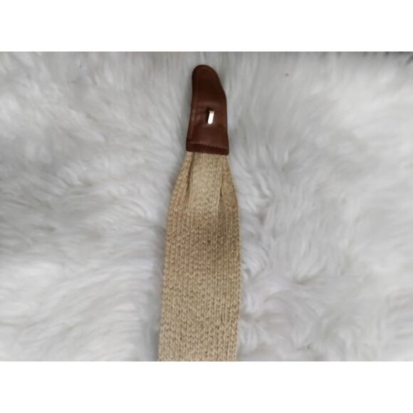 Woven Straw Elastic Belt With Brown Leather Accents - Picture 7 of 10